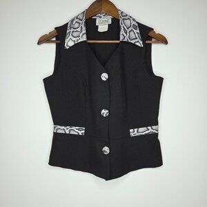 B Zone Womens Y2K Black Snakeskin Button Up Vest Size 5 Layering Edgy Mob Wife